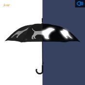 Parapluie automatique long - Protection extra large de 104 cm - Noir avec imprimé chien réfléchissant
