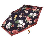 Mini parapluie pliable pour femme – Trois plis, léger et compact – Noir avec imprimé floral