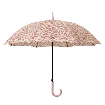 Parapluie long pour femme - Ouverture automatique - Feuilles roses