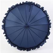 Parapluie Pagode pour Femme - 16 Baleines en Fibre de Verre - Style à Volants - Bleu Foncé