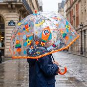 Parapluie Semi-transparent pour Enfant - Système d'ouverture Automatique - Transparent Avec Poignée Orange - Fusée spatiale