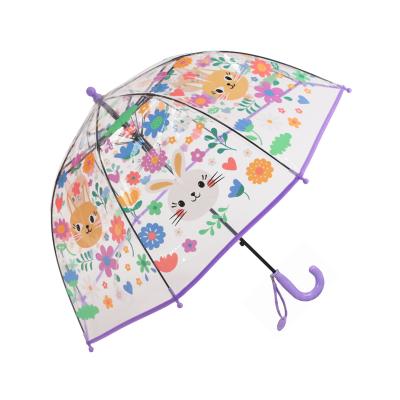 Parapluie Cloche Transparent pour Enfant - Système d'ouverture Automatique - Transparent Avec Poignée Violette - Chat