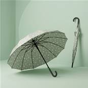 Parapluie Long - Poignée Courbée pour Femme et Homme - 16 baleines en Fibre de Verre - Résistant au vent - Manche en Bois - Vert Sauge