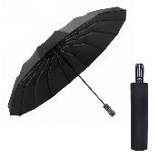 Parapluie Pliant pour Homme et Femme - Ouverture et fermeture automatiques - 16 nervures en fibre de verre - Parapluie Pliant à Trois Volets - Résistant au vent - Noir