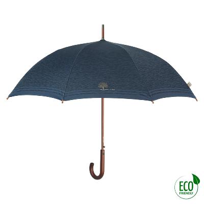 Parapluie automatique écologique pour homme - Fabriqué en tissu RPET et manche en bois - Grande protection de 116 cm de diamètre - Bleu