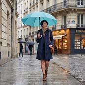 Grand parapluie automatique - Résistant au vent - Poignée incurvée - Motif géométrique - Bleu