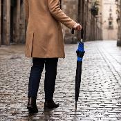 Parapluie de marche à double toile - Ouverture automatique - Résistant au vent - Bleu denim