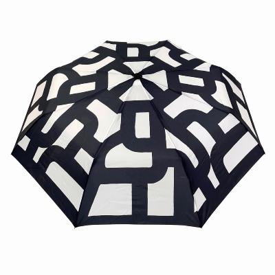 Parapluie pliant pour femme - Ouverture et fermeture automatiques - Résistant au vent - Poignée en bois d'érable - Graphique - Noir