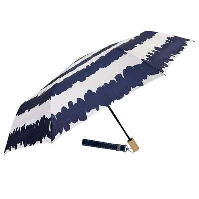 Parapluie pliant pour femme - Système d'ouverture et de fermeture automatique - Résistant au vent - Poignée en bois d'érable - Motif marinière