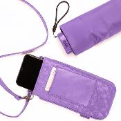 Ultra mini parapluie pliant pour femmes - Slim et léger - Résistant au vent - Avec protection UV - Avec sac smartphone assorti - Violet