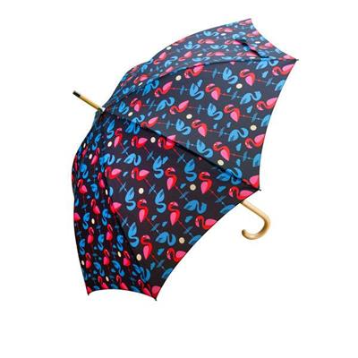 Parapluie long femme - Noir - Imprimé Flamants roses