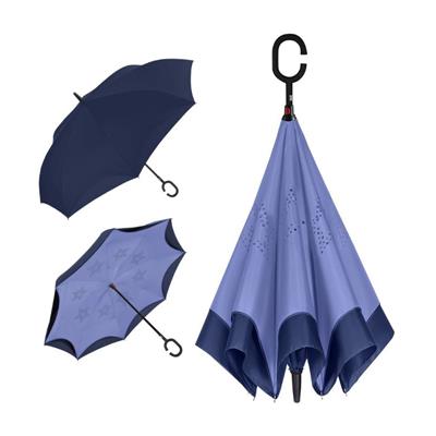 Parapluie bleu marine à ouverture inversée- Toile intérieure bleue