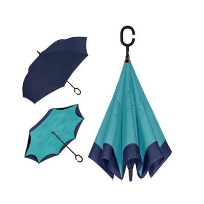 Parapluie bleu marine à ouverture inversée- Toile intérieure turquoise