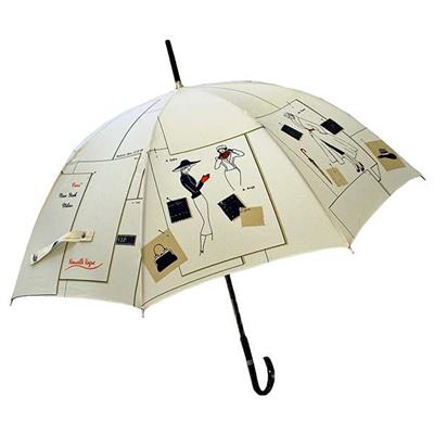 Parapluie long femme avec m?t en bois - Made in France - Dessin exclusif - Beige