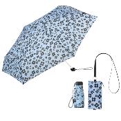 Mini parapluie pliant pour femme – Cinq volets – Léger et compact – Avec pochette et mousqueton assortis – Fleurs bleues