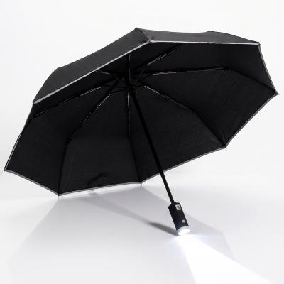 Parapluie pliant automatique avec lampe torche intégrée - Noir