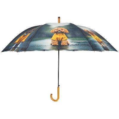 Parapluie Long - Poignée Recyclable - Poignée en bois - Motif Chiens Imperméables