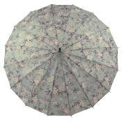 Parapluie long femme - 16 baleines - Made in France - Vert imprimé Floral