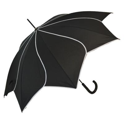 Parapluie en forme de pétale pour femme - Toile tournesol - Ouverture automatique - Noir avec bordure blanche