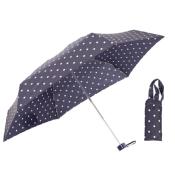 Mini parapluie pour femme - Parapluie léger et compact - Bleu à pois blancs - Pochette en sac