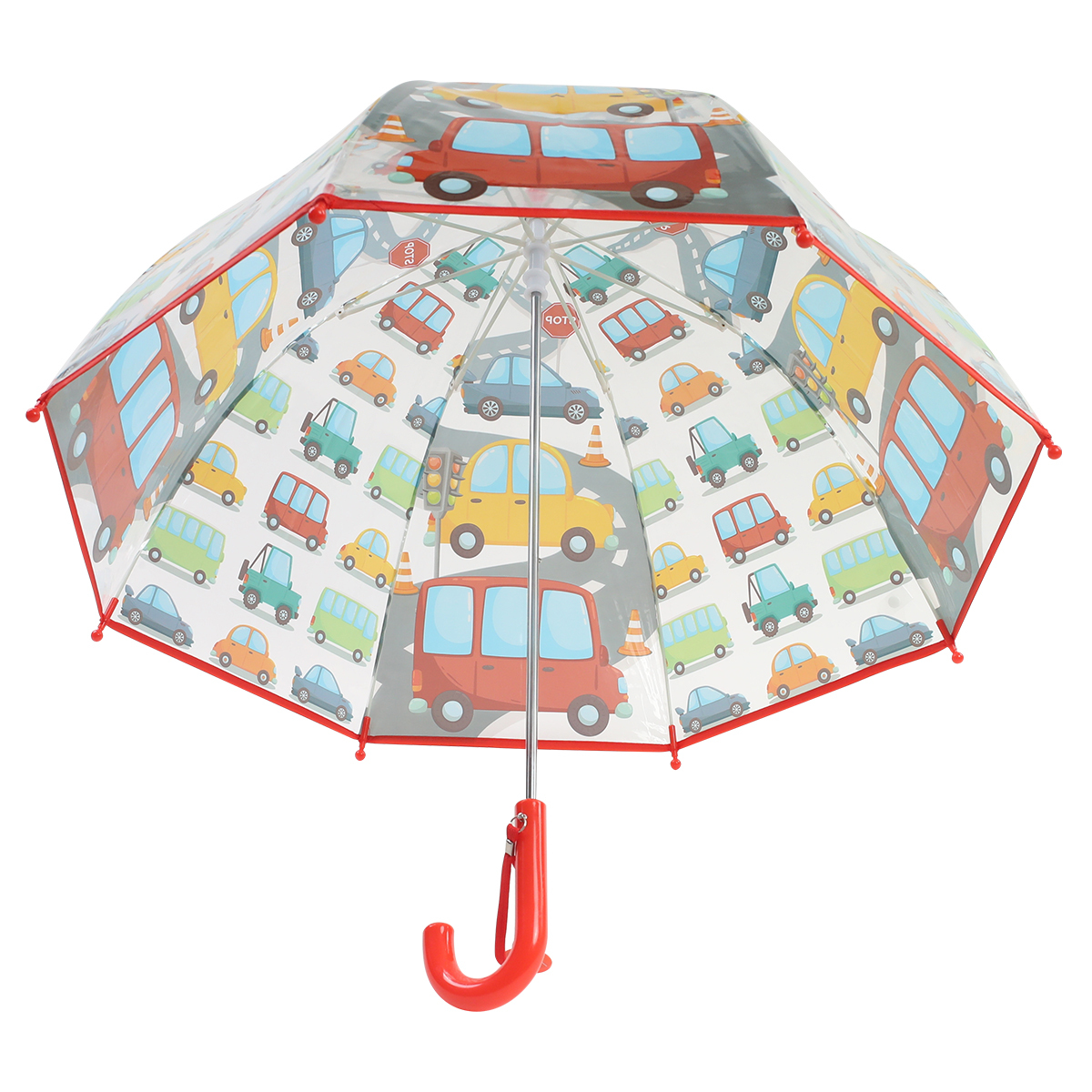 Parapluie enfant transparent - Parapluie garçon - Poignée rouge - Voiture