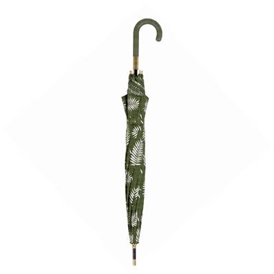 Parapluie long automatique - Poignée recyclable - Protection solaire UVP50+ - Résistant au vent - Motif botanique - Vert