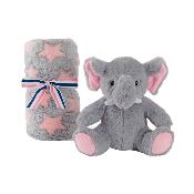 Couverture bébé avec peluche éléphant - Plaid Gris Rose avec Doudou Éléphant - 120 x 80 cm - 0 à 3 ans