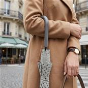 Grand parapluie automatique - Résistant au vent - Poignée incurvée - À pois - Beige