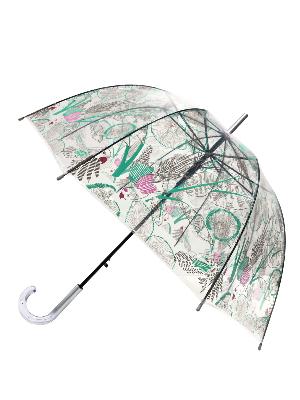 Parapluie droit cloche transparent - Imprimé feuilles tropicales vertes