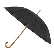 Parapluie de golf de luxe - 16 baleines - Résistant au vent - Mât et poignée en bois - Noir avec lignes - reduced