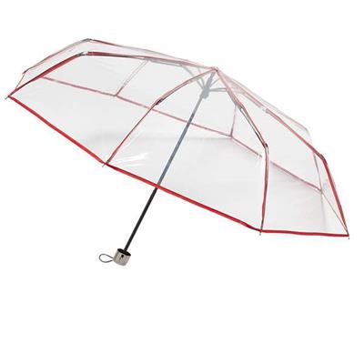 Parapluie pliant transparent pour femme - Bordure rouge