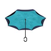 Parapluie bleu marine à ouverture inversée- Toile intérieure turquoise