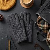 Gants en maille tressée tactiles - Taille unique - Gris