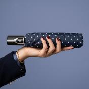 Parapluie pliant - Ouverture et fermeture automatiques - Résistant au vent - À pois - Bleu marine