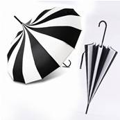 Parapluie Pagode pour Femme - 16 Baleines en Fibre de Verre - Style Vintage - Noir et Blanc