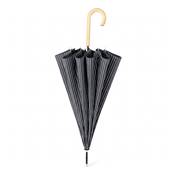 Parapluie Long pour Homme et Femme - 16 Baleines en Fibre de Verre - Ouverture Automatique - Poignée en Bois Incurvée - Rayé - Noir