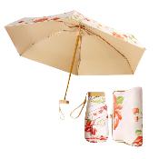 Mini parapluie pliant pour femme - Design compact à cinq volets avec pochette assortie - Imprimé camélia avec revêtement intérieur doré