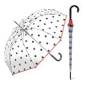Parapluie cloche transparente pour femme - Pois noirs et bordure rouge