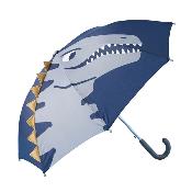 Parapluie pour Enfant - 8 Baleines en Fibre de Verre - Motif 3D - Poignée Confortable - Bleu Dinosaure
