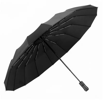 Parapluie Pliant pour Homme et Femme - Ouverture et fermeture automatiques - 16 nervures en fibre de verre - Parapluie Pliant à Trois Volets - Résistant au vent - Noir