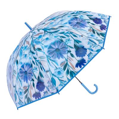 Parapluie Transparent pour Femme - Système d'ouverture automatique - Resistant au Vent - Motif floral - Bleu glacé