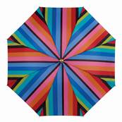 Parapluie long - Poignée en similicuir - Canne dorée - Rayures multicolores - Multicolor