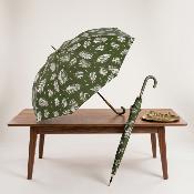 Parapluie long automatique - Poignée recyclable - Protection solaire UVP50+ - Résistant au vent - Motif botanique - Vert