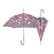 Parapluie écologique automatique pour femme - Fabriqué en tissu RPET et manche en bois - Grande protection de 102 cm de diamètre - Fleur de pêcher