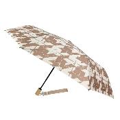 Parapluie pliant pour femme - Ouverture et fermeture automatiques - Résistant au vent - Poignée en bois d'érable - Motif pied-de-poule taupe