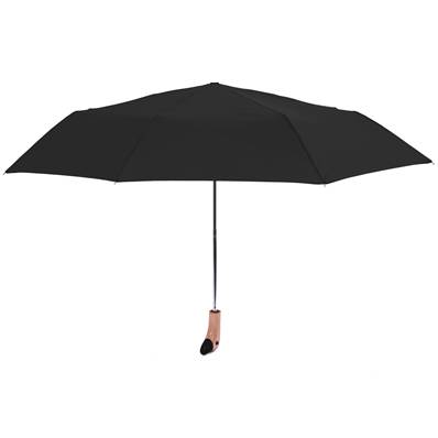 Parapluie Pliant - Poignée en Bois en Forme de Tête de Canard - Avec étui et bandoulière - Noir