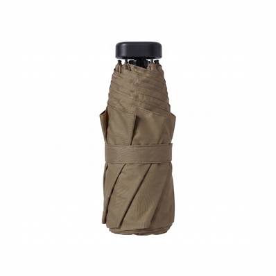 Ultra mini parapluie pliant pour femmes - Slim et léger - Résistant au vent - Avec protection UV - Avec sac smartphone assorti - Kaki