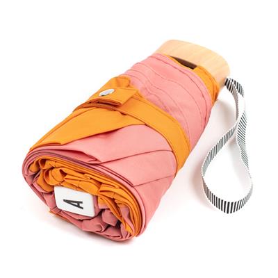 Parapluie léger et compact Anatole - Orange et rose - Poignée bois - reduced
