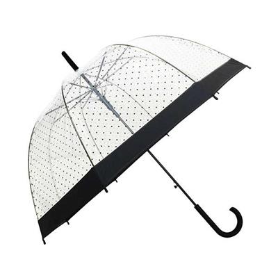 Parapluie transparent cloche - Résistant au vent - Pois et bordure noirs