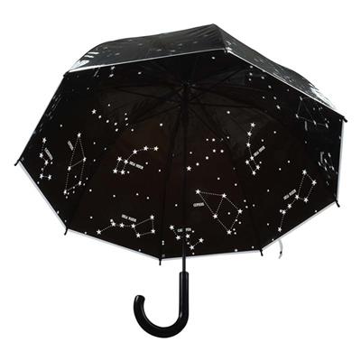 Parapluie cloche transparent Noir avec jolie imprimé étoiles - Ouverture Automatique - Motif Constellation à l'intérieur